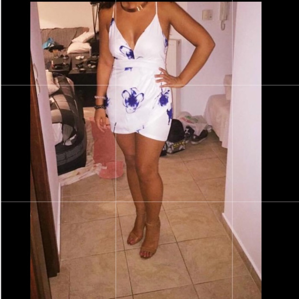 White Spaghetti Strap Floral Print Dress
